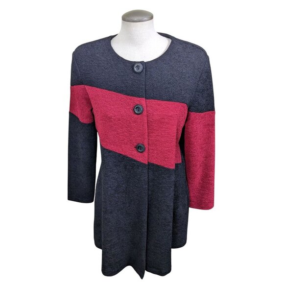 Joseph Ribkoff Vintage Swing Jacket Womens 12 Black Red Colourblock 3 Button - Picture 1 of 6